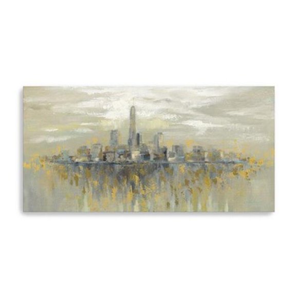 HomeRoots 399030 20 in. Artistic Manhattan City Skyline Canvas Wall Art, Gray