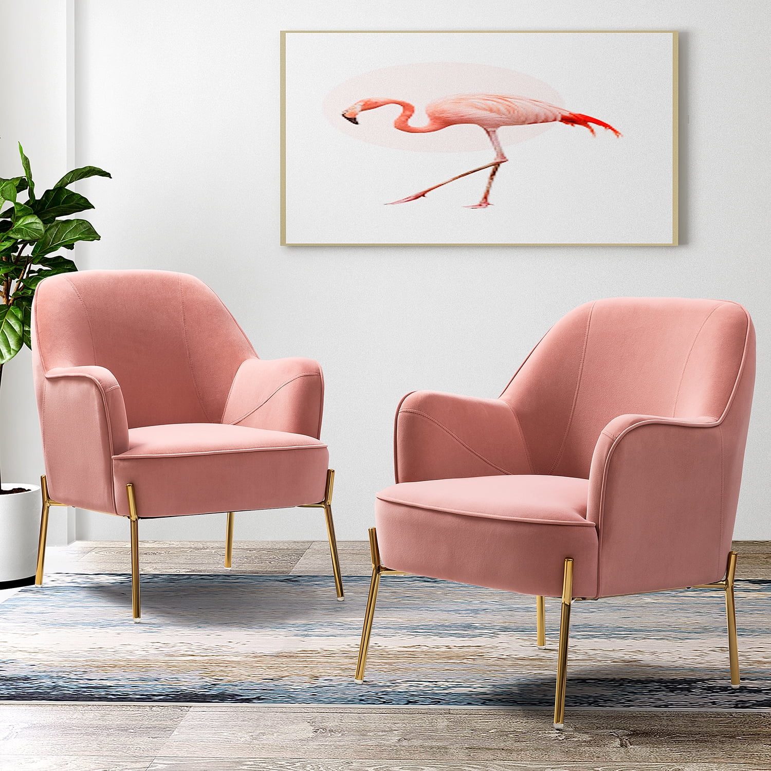Nora Accent Chair, Set of 2 for Living Room and Bedroom in Pink