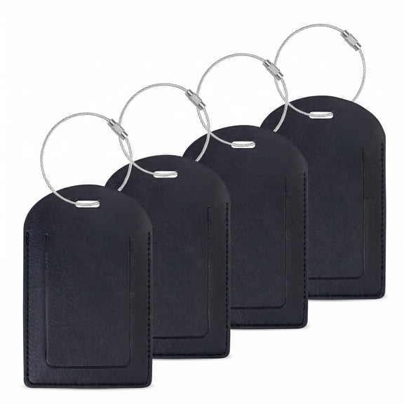 Luggage Tags 4 Pack TSA Approved Luggage Tag for Suitcase PU Leather Travel Bag Tags Name Tags with Privacy Cover Black