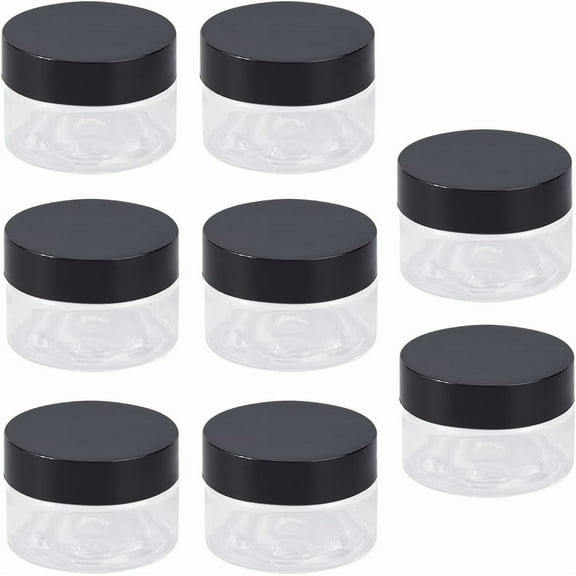 8Pcs 1 OZ Small Travel Containers Mini Makeup Containers Travel Storage Clear Empty Cosmetic Jars with Black Screw Lids Plastic Round Refillable Jars