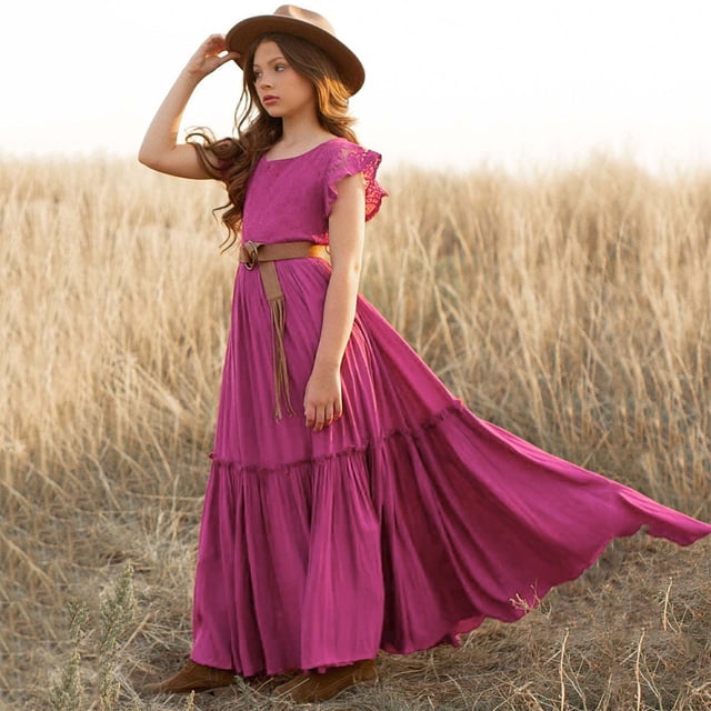 Robe d'Été Décontractée pour Filles Robe Trapèze Fluide Robes d'Été Ados 5-6 Ans