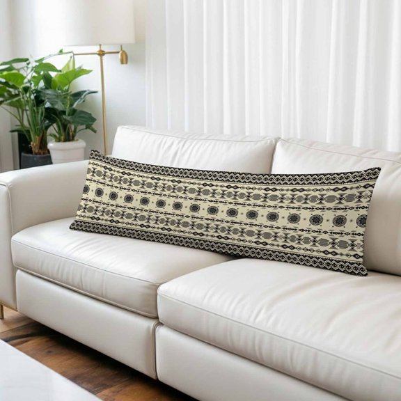 Black Khaki Boho Body Pillow Covers 20"x54", Vintage Ethnic Tribe Abstract Art Retro Soft Brushed Microfiber Breathable Throw Pillow Covers, Pillowcase with Zipper for Couch Sofa Bedroom Living Room
