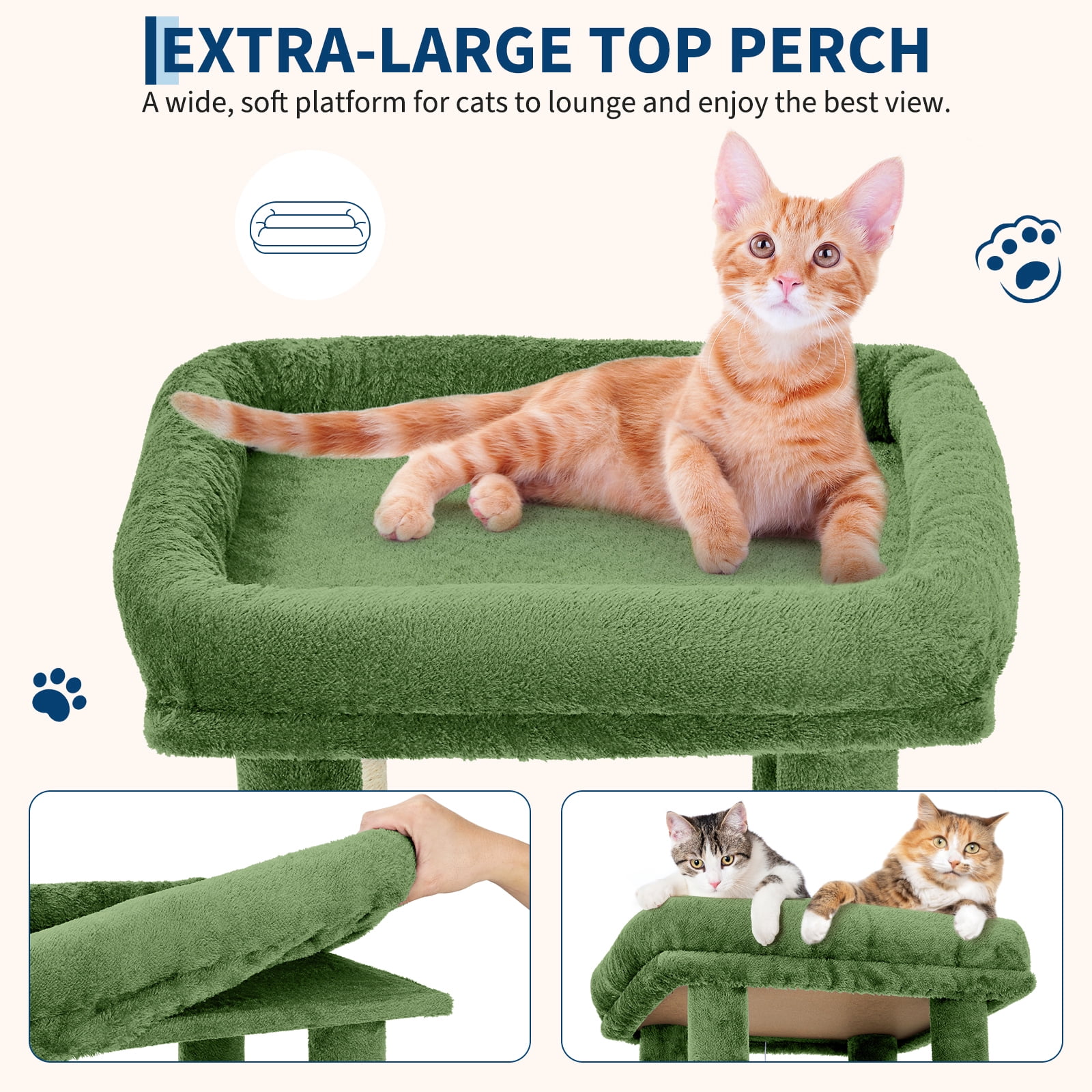 BouPower 61" Multi-Level Cat Tree Tower, Dark Grey Heavy-Duty Cat Condo with Oversized Perch, 2 Spacious Condos, Natural Sisal Scratching Posts and Play Toys for Large Adult & Maine Coon Cats