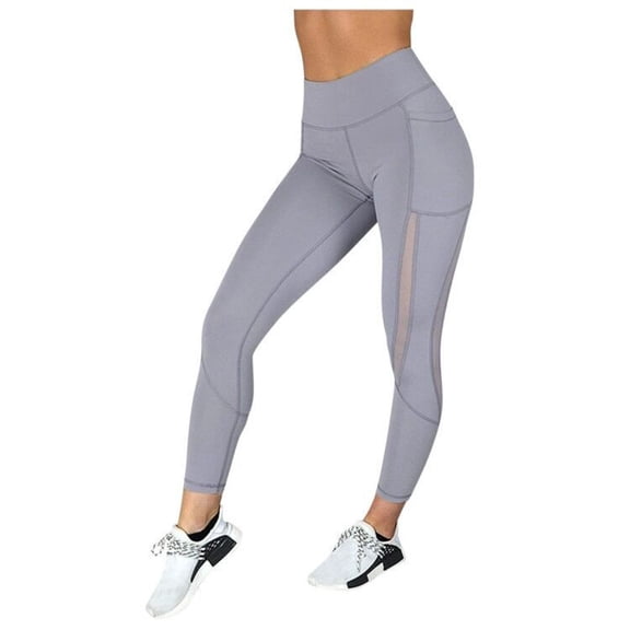 QHFBli Nylon Women's Yoga Pants Legging Womens Fitness Mesh Waistband Yoga Tights with Pockets High Performance