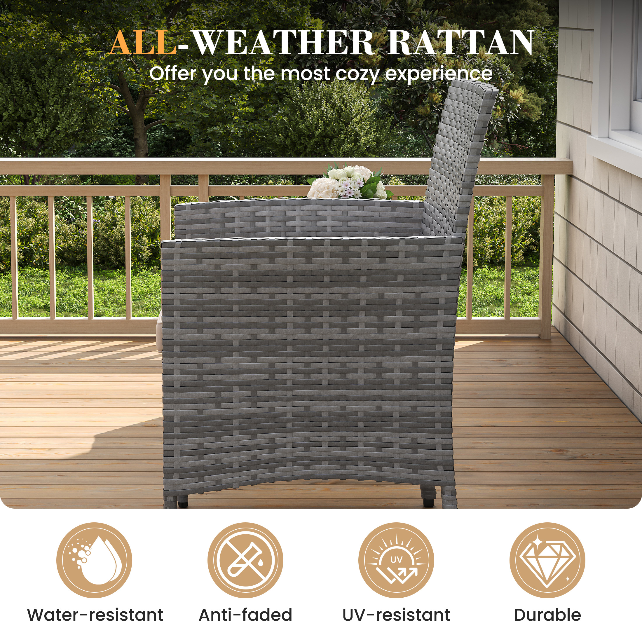 UDPATIO Furniture Set 3 Pieces Patio Rattan Wicker Chairs,Patio Porch Outdoor Furniture Set with Chairs,BE
