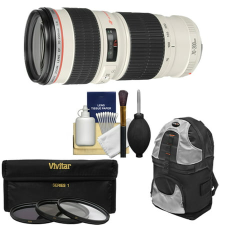 Canon EF 70-200mm f/4 L USM Zoom Lens with Backpack + 3 UV/ND8/CPL Filters + Kit for EOS 6D, 70D, 5D Mark II III, Rebel T3, T3i, T4i, T5, T5i, SL1 DSLR