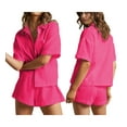 thumbnail image 3 of Womens Casual 2 Piece Outfits Cotton Linen Sets Button Down Shirt Shorts 2025 Beach Coverup Set Rose Red L, 3 of 8