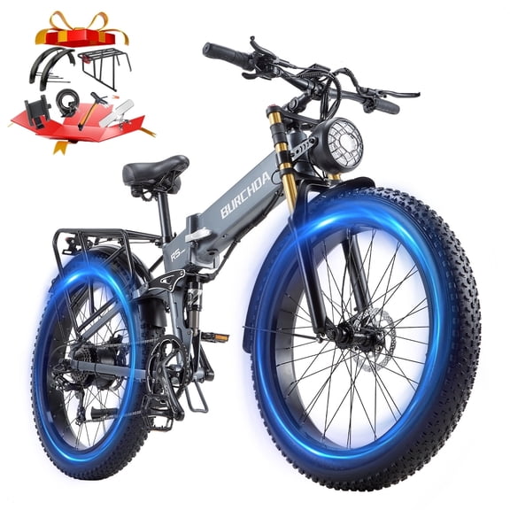 Folding Electric Bike for Adult 26'', 1000W E-Mountain Bike 48V 20Ah UL2849 Removable Battery Fat Tire Ebike up to 30MPH Long Range Off Road Ebike Beach Snow Dual Hydraulic&Brakes Bicycle