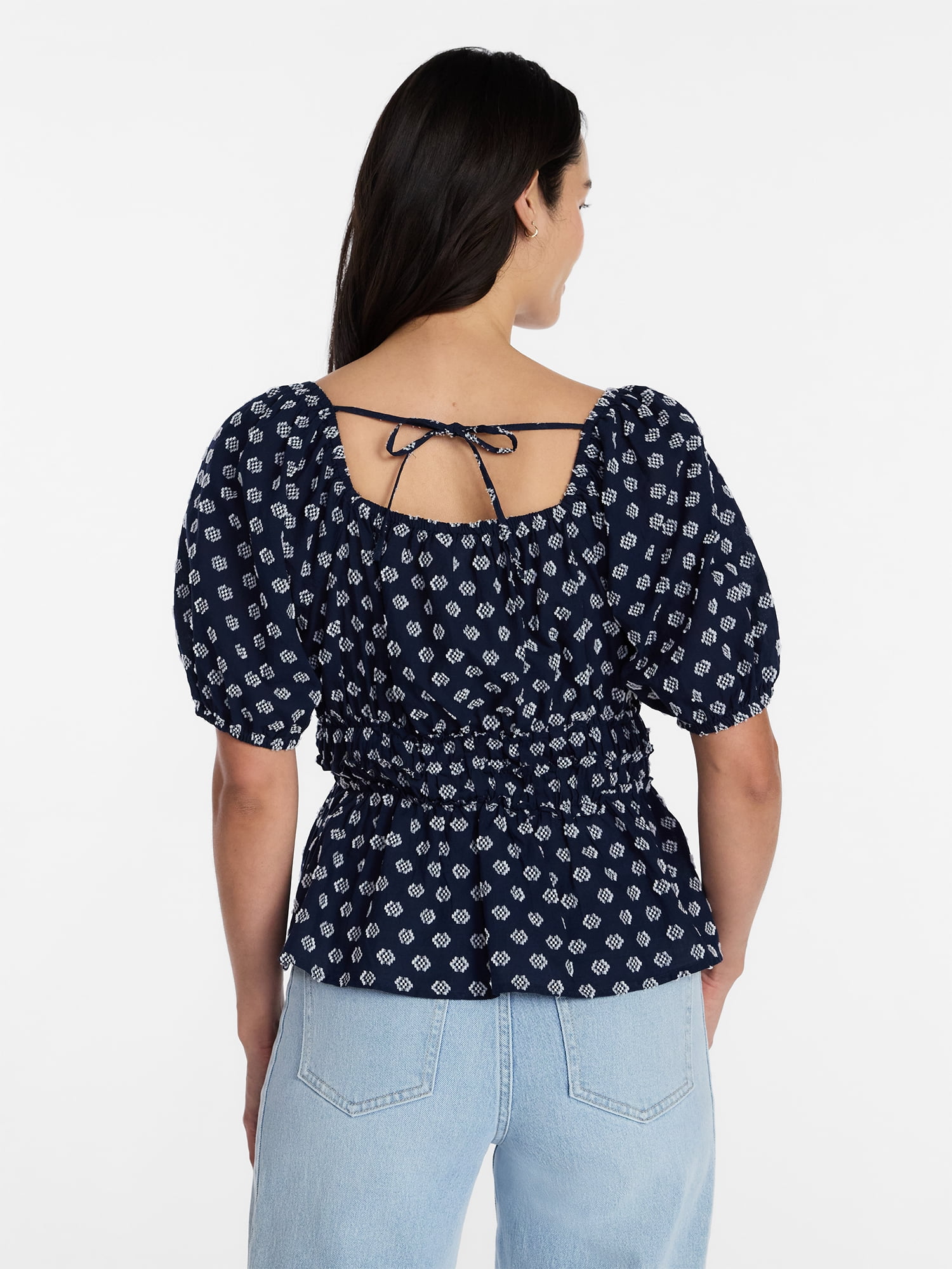 Time and Tru Women's Puff Sleeve Square Neck Top, Sizes XS-XXXL