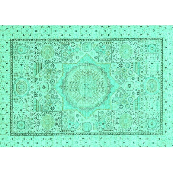 Ahgly Company Machine Washable Indoor Rectangle Abstract Turquoise Blue Modern Area Rugs, 8' x 10'