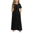 thumbnail image 2 of Annhoo Long Dresses for Toddler Kids 2025 Summer Crew Neck Short Sleeve Shiny Cute Solid Maxi Dresses 4-14 Years, 2 of 9