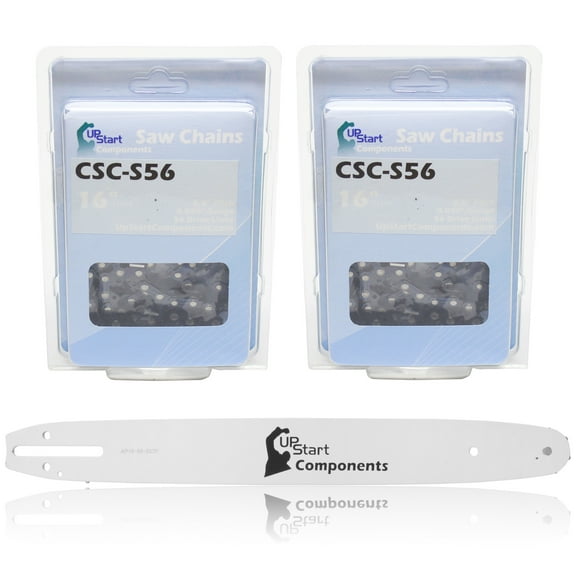 Replacement 16" Single Rivet Bar and 16" Semi Chisel Chain Combo for Ryobi RY43006 Chainsaw (16" Length, 3/8" Pitch, 0.050" Gauge, 56 Drive Links, 7 Sprocket Nose Tooth) 1 Bar 2 Chains