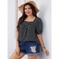 thumbnail image 2 of Cuteduck Plus Size Women's Polka Dot Short Sleeve Blouse Square Neck, Puffy Sleeve T-Shirt 1X-4X, 2 of 5