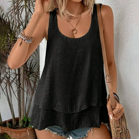 SNKSDGM Women s Plus Casual Easter Shirt T Shirts for Women Loose fit New Vest with Built In Bra Strapless Sleeveless Double Layer Cake Skirt Tail T Shirt Top Women s Tops 3/4 Sleeve