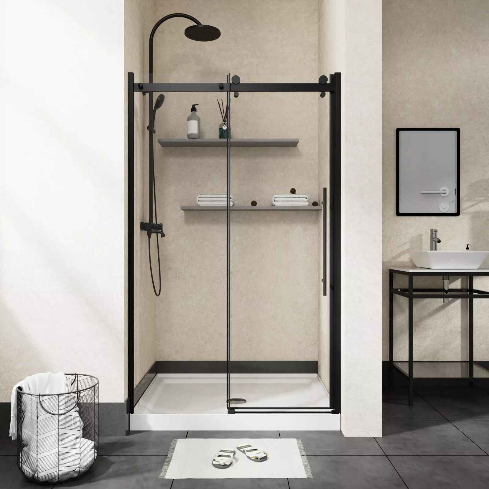 Distinct 48 48 X 32 Acrylic Alcove Or Corner Shower Base With Back Center Drain