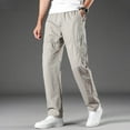 thumbnail image 2 of Dagegui Mens Cotton Cargo Pants Cozy Elastic Waist Straight Fit Pant Big and Tall Outdoor Running Athletic Work Trousers Summer Clothes Time Limited Offer Gray M, 2 of 6