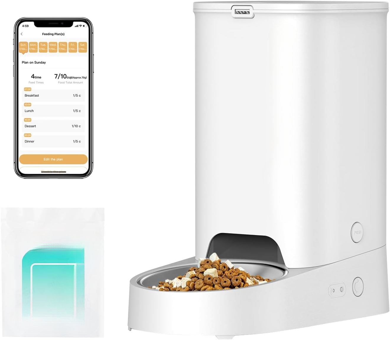 2.4G WiFi Automatic Pet Feeder for Cats & Dogs, App-Controlled 3L Food Dispenser with Triple Fresh-Lock, 10 Meals Daily, Scheduled Feeding & Food Alert