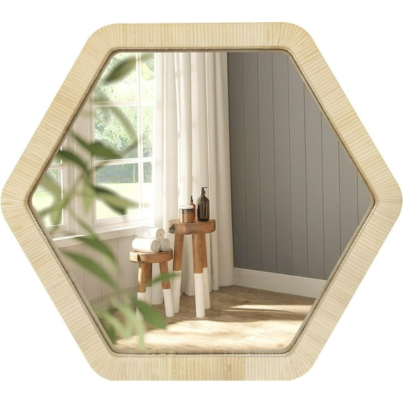 ULIKE Miroir Mural en Rotin, Décoration Murale Rustique de Style Ferme de 30 Pouces avec Cadre en Osier Fait à la Main, Miroir Tissé Bohème pour Chambre de Bébé, Salle de Bain, Chambre, Salon, Entrée
