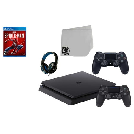 Sony 2215A PlayStation 4 Slim 500GB Gaming Console Black 2 Controller Included with Spider-Manr Game BOLT AXTION Bundle Used