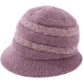 thumbnail image 1 of LinYooLi Bucket Hat for Women Knitted Plush Fisherman Hat Ear Protection Warm Bowler Hat Fashion Color Block Arrow Design, 1 of 8