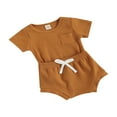 thumbnail image 3 of AMERTEER Baby Summer Set Short Sleeve Solid Color Tops Shorts Set, 3 of 6