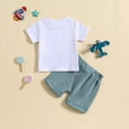 thumbnail image 4 of Baby Boy Summer Clothes Toddler Summer Short Sleeve Lette Prints T Shirt and Shorts Child Kids 2Pc Outfits Easy Mix and Match Little Brother Outfit Blue 0 Months-3 Months, 4 of 5