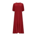 thumbnail image 5 of asdoklhq Dress for Women Fashion Women Summer Casual Round-Neck Short Sleeve Solid Long Dress Wine M, 5 of 6