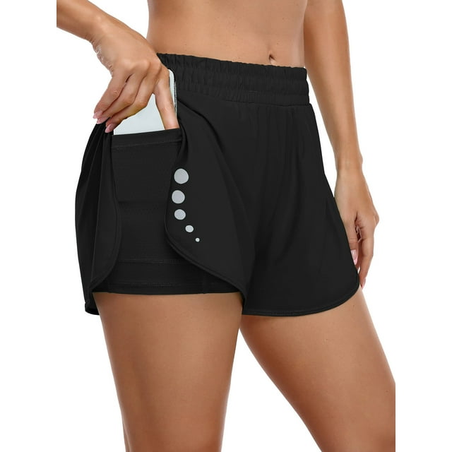 Shorts de Course Athlétiques pour Femmes Taille Haute avec Poches Cachées
