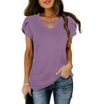 thumbnail image 2 of Levmjia Womens V Neck Tops Short Sleeve Casual Basic Solid Color Cotton Slim Fit Summer Work Vacation Yoga Comfortable Stretchy Blouse Tee Shirt, 2 of 7