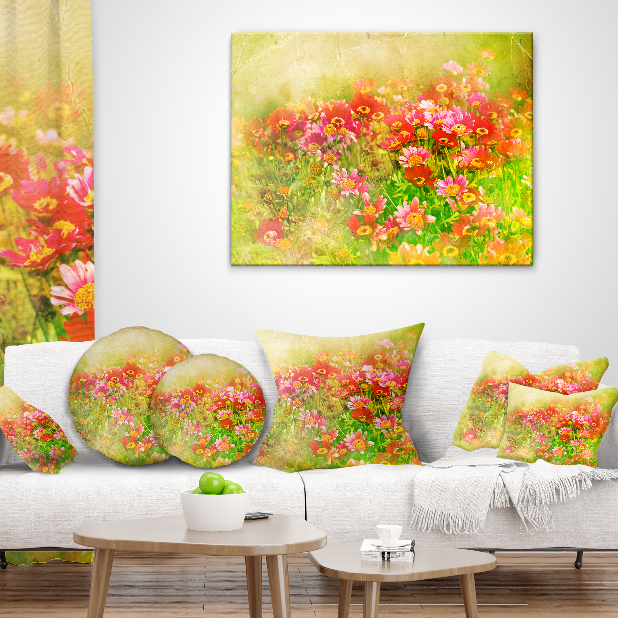 Designart Colorful Spring Garden with Flowers - Floral Throw Pillow - 18x18