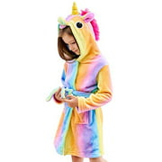 Doctor Unicorn Soft Unicorn Hooded Bathrobe Sleepwear - Unicorn Gifts for Girls (Rainbow, 3-4T)