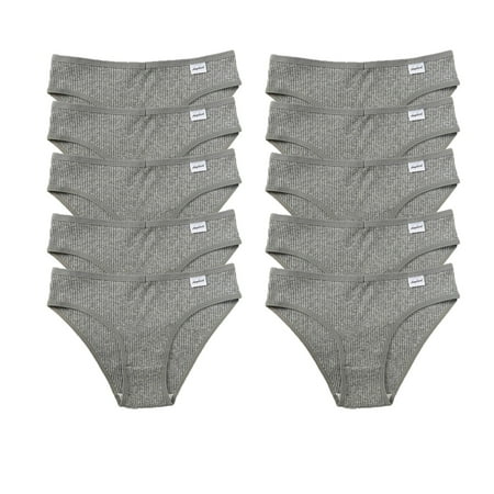 Clearance! WEANT Panty Liners for Women s Solid Color Underwear Mid-Waist Breathable High Elastic Comfortable Women s Briefs 10 Pairs Gray M