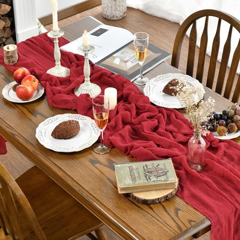 Sm:)e Red Cheesecloth Table Runner, 120 Inch photo 6