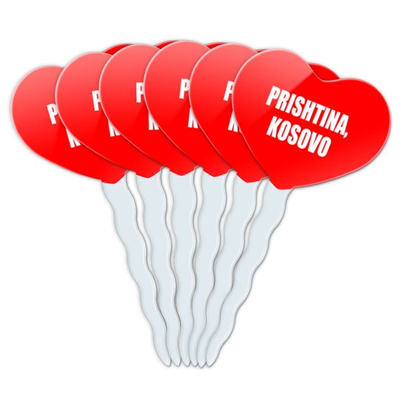 Prishtina Kosovo Heart Love Cupcake Picks Toppers - Set of 6