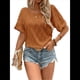 thumbnail image 2 of Camisa de Corta con Bordado de Ojales para Mujer, Cuello Redondo, Botones en la Espalda, Blusa Básica Informal Holgada de Punto, Color Café M, 2 of 7