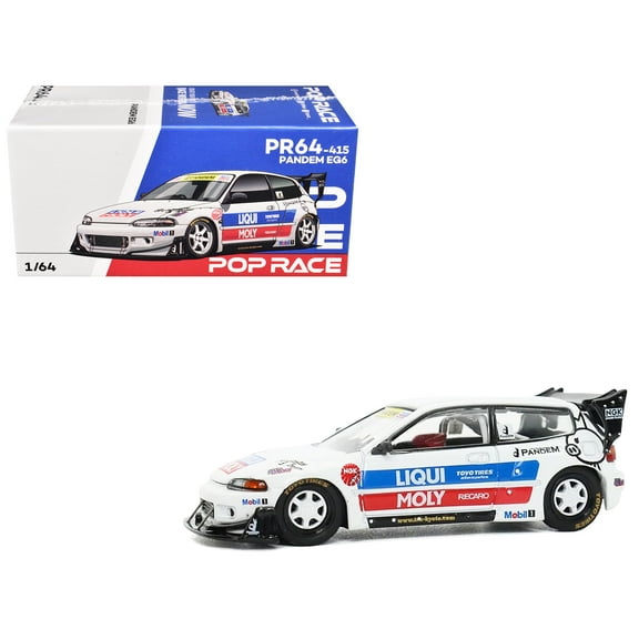 Pandem Civic EG6 RHD (Right Hand Drive) White with Stripes and Graphics 1/64 Diecast Model Car by Pop Race