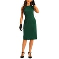 thumbnail image 1 of INSPIRE CHIC Vestido de Negocios Casual para Mujeres con Cuello de Tripulación, Frente Plisado, Sin Mangas, Largo hasta la Rodilla, Vestido Tipo Sheath, Verde Oscuro M, 1 of 1