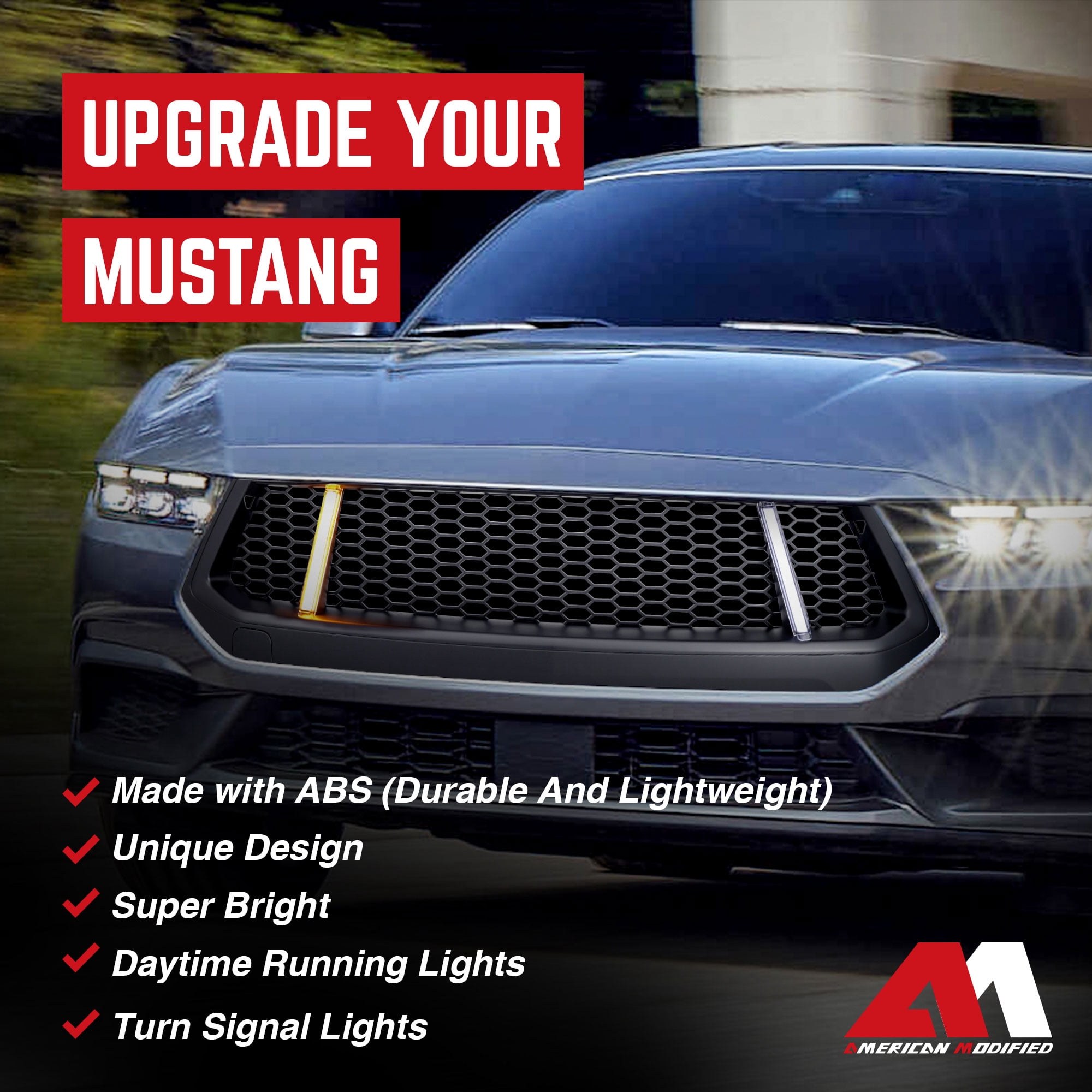 AMERICAN MODIFIED Front Grille w/LED DRL for 2024+ Mustang EcoBoost & GT