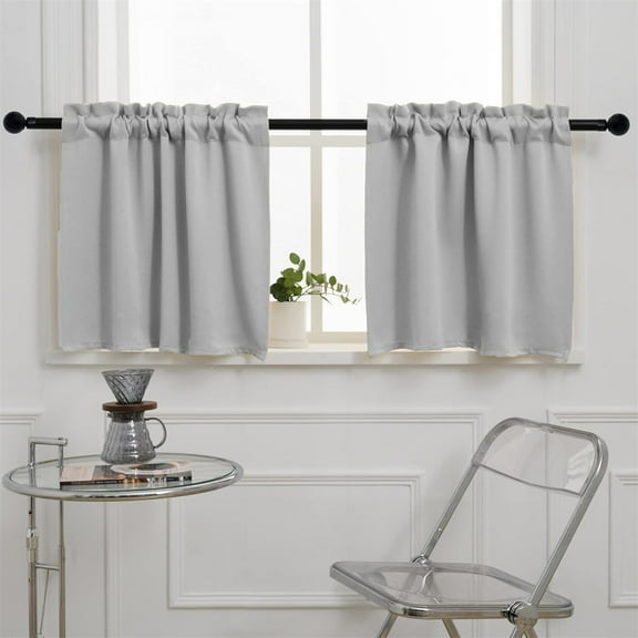 Tutuviw Blackout Valances for Windows,2Pcs 42X18in Light Block Thermal Insulated Privacy Window Covering,Kitchen Window Valances,Rod Pocket Privacy Curtains Tier for Living Room/Bathroom-Gray