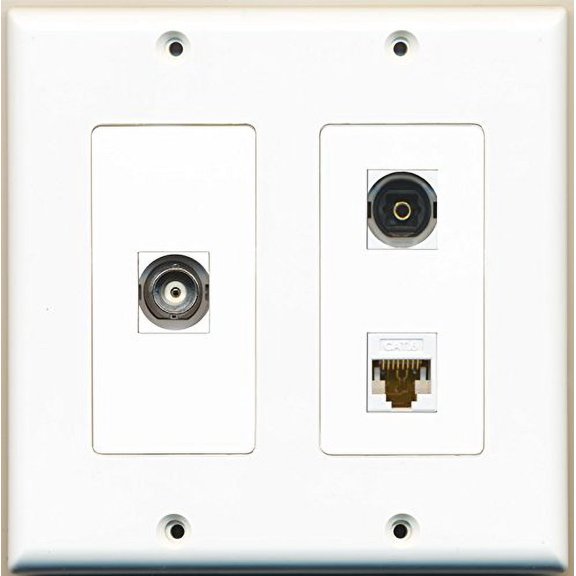 RiteAV - 1 Port Toslink 1 Port BNC 1 Port Cat6 Ethernet White - 2 Gang Wall Plate