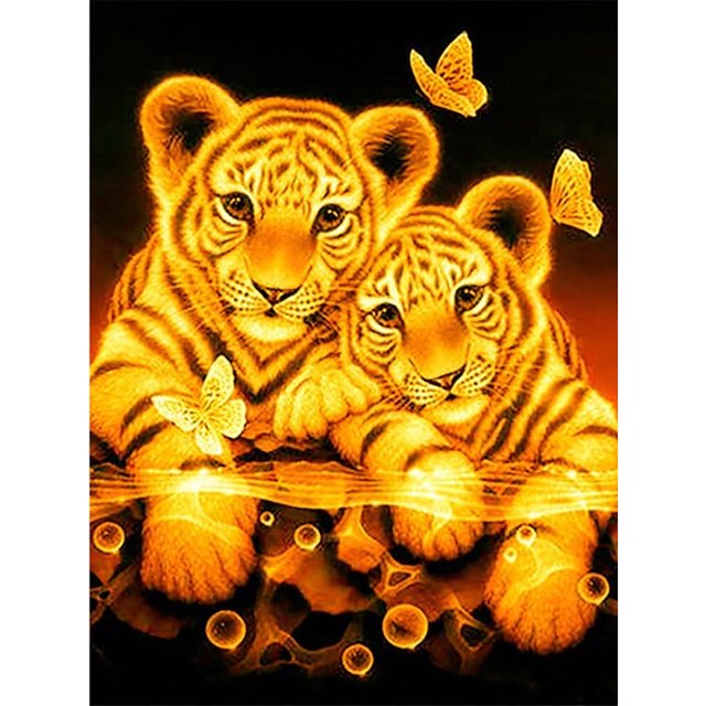 Cuadros Decorativos 11CT bordado completo DIY leopardo dorado estampado punto de cruz arte costura Kit DQrwqpou Nuevos Originales