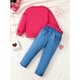 thumbnail image 4 of Little Girl Clothes Kid Girl 2PCS Outfits Long Sleeve Letter Print Top Jeans Pants Set Red 6 Years, 4 of 9