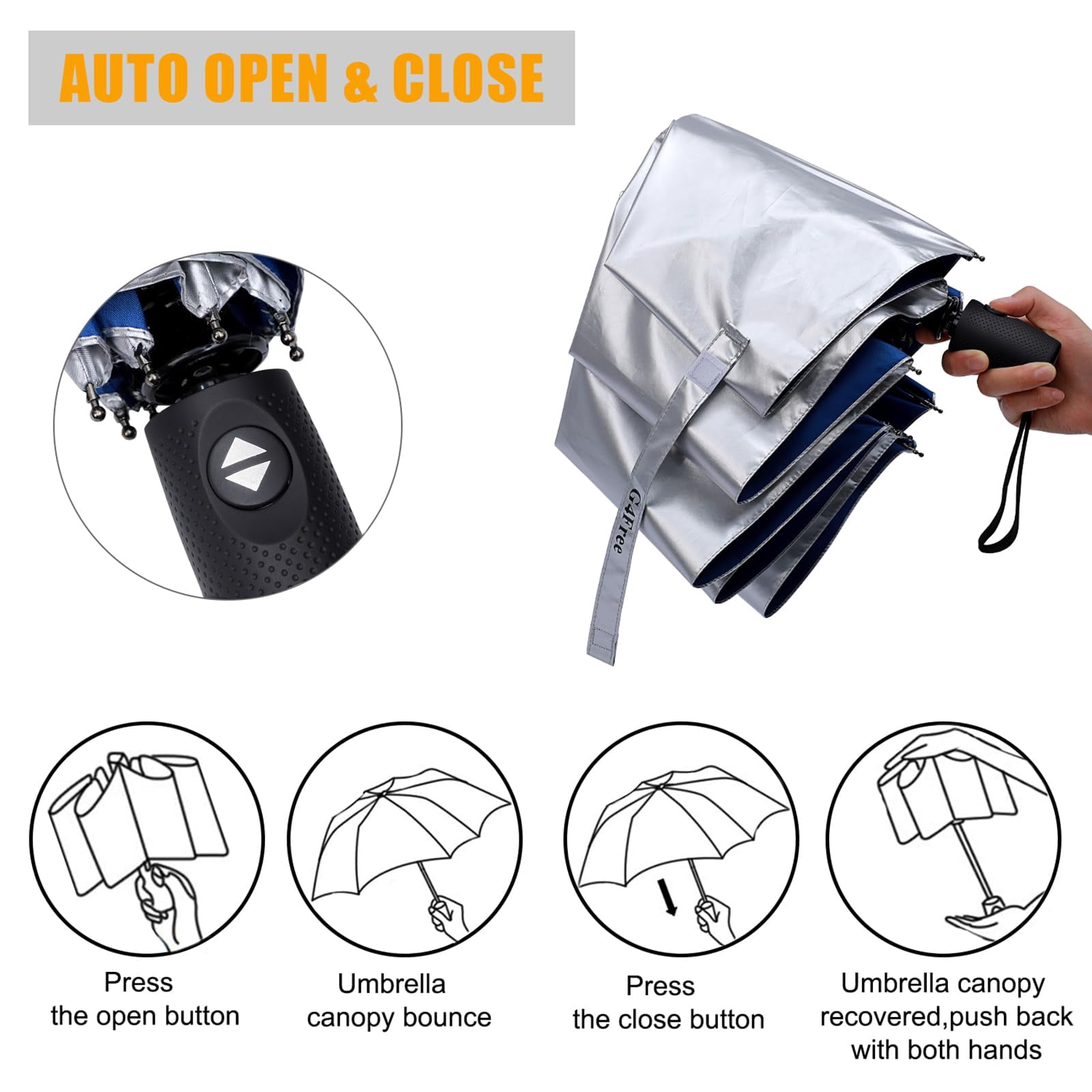 G4Free UPF 50+ UV Protection Travel Umbrella 42/46 Inch Windproof Silver Coating Sun Blocking Umbrella