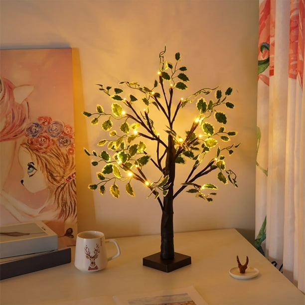 Luces LED para árbol de Navidad para decorar ventanas interiores | Decoración navideña con pilas | 24 LED blanco cálido | Diseño de plástico impermeable