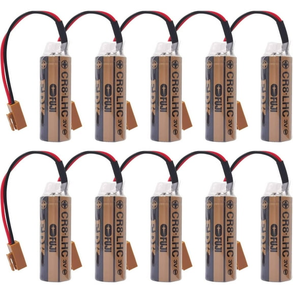 (Pack of 10) CR8-LHC 17450 3V Battery for Fuji FDK CR8.LHC Fanuc A98L-0031-0012 A02B-0200-K102 Backup Battery with Brown Plug