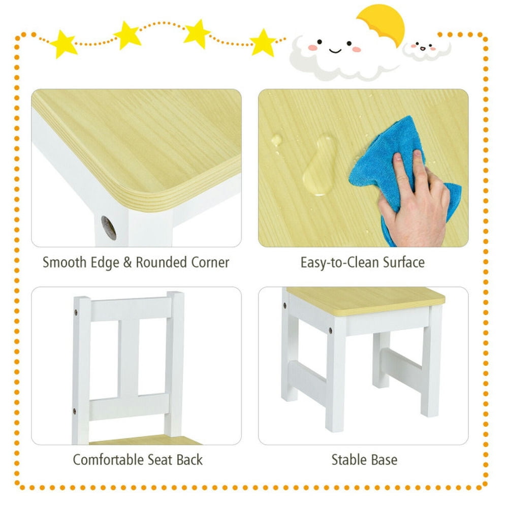 Barara King Toddler Table Chairs Set,Kids Play Table Set,4 Pieces Kids Wooden Activity Table and Chairs Set with Storage Bench and Study Desk-Natural