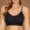 thumbnail image 6 of Cotton Sports Bra Women Lace Trim Camisole Crop Tank Top Wireless Bras Rib-knit V Neck Padded Bralettes Underwear (One Size, Black), 6 of 7