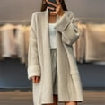 thumbnail image 1 of Chaqueta tipo cárdigan de punto de color liso, de longitud media y gruesa, con bolsillos sueltos para mujer, otoño e invierno, 1 of 5