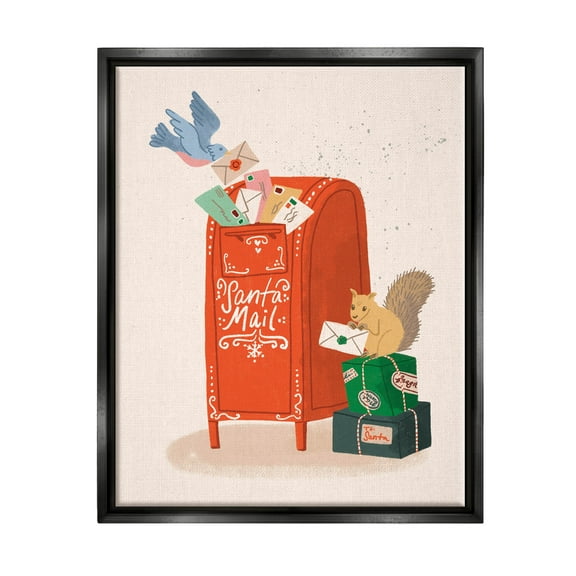 Santa's Mail Postal Letters Animals Holiday Graphic Art Jet Black Framed Art Print Wall Art