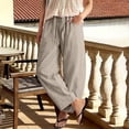 thumbnail image 2 of Lumtrix Cropped Linen Barrel Pants for Women Drawstring Wide Leg Cotton Capris 2026 Casual Summer Boho Baggy Palazzo Trouser Khaki M, 2 of 5
